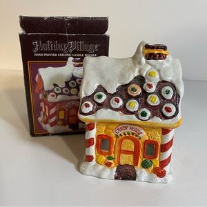 Holiday Village Hand Painted Ceramics Candy House Candle Holder